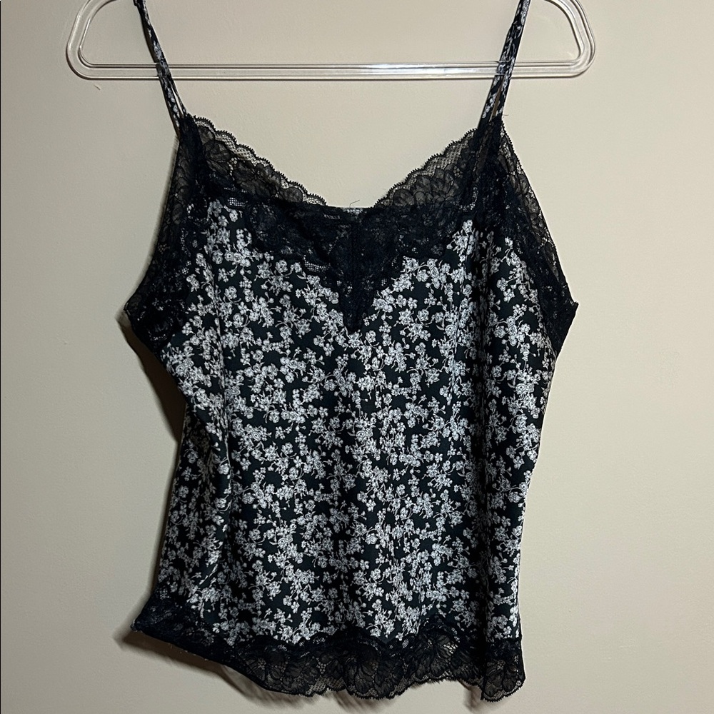 Express Floral Lace Trim Cami Top - Black and White